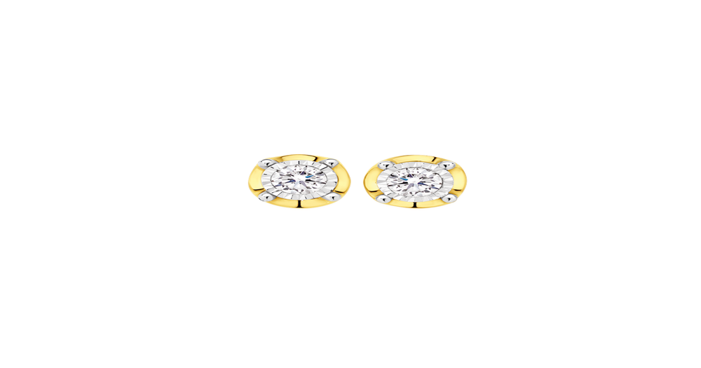 9ct Two Tone Gold Diamond Magic Frame Set Stud Earrings | Prouds