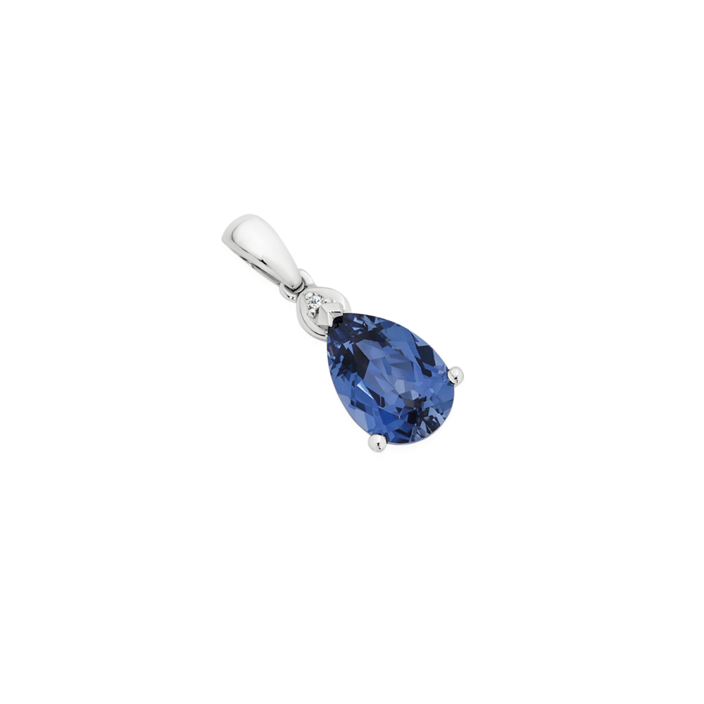 14k White Gold Genuine Ceylon .75 Carat Sapphire & Diamond Pendant