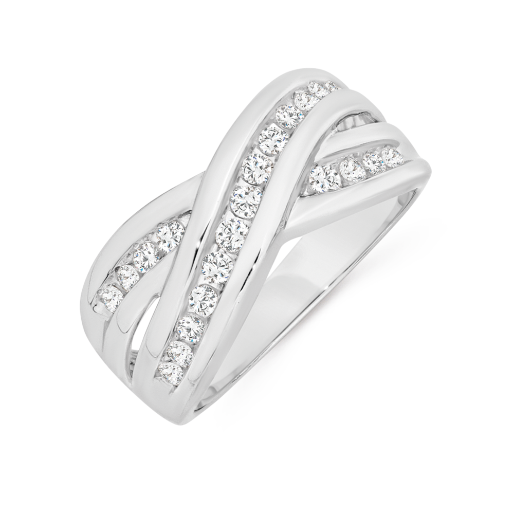 9ct white store gold crossover ring