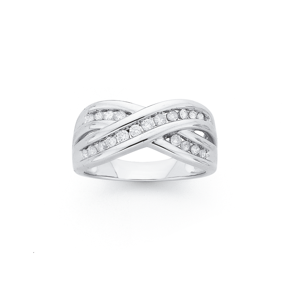 9ct white gold diamond crossover ring