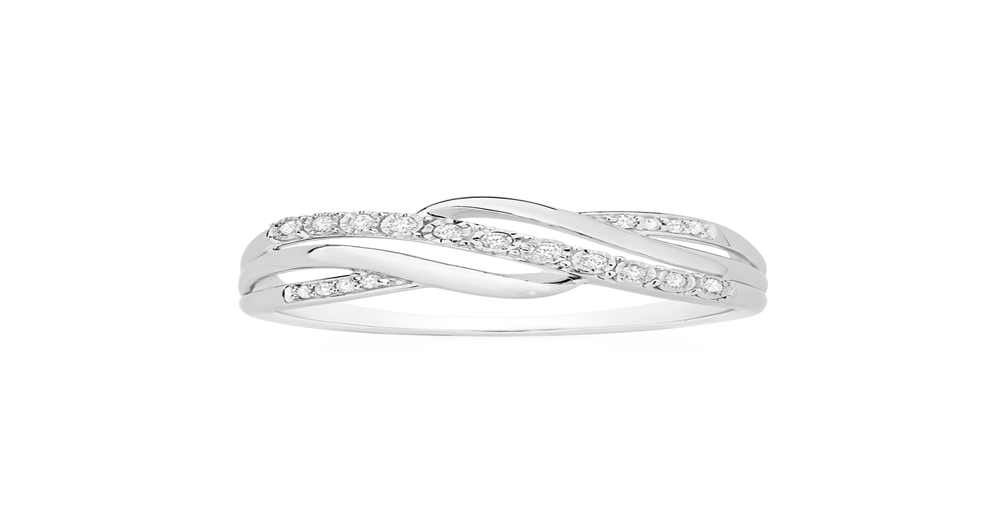 9ct White Gold Diamond Crossover Ring | Prouds