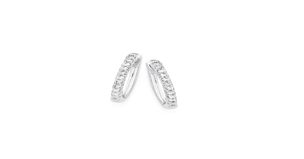 9ct White Gold Diamond Small Huggie Earrings | Prouds