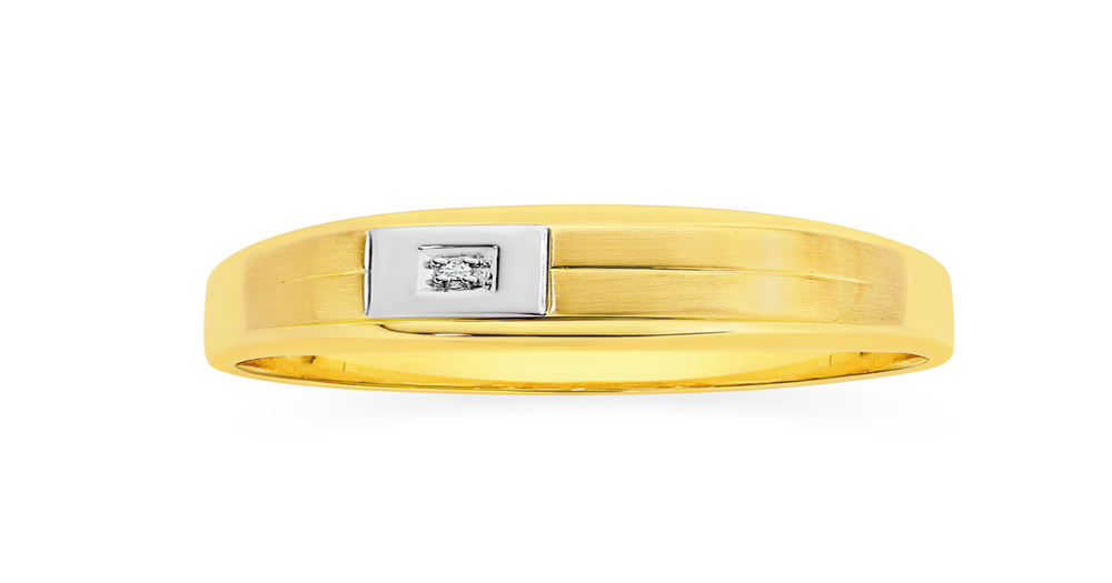 9ct Yellow & White Gold Diamond Set Gents Ring | Prouds