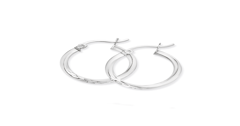 Silver 15mm Diamond Cut Twist Hoop Earrings 