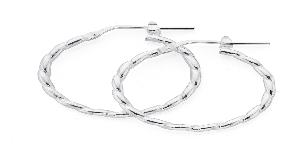 Silver 20mm 2mm Tight Twist Hoop Earrings | Prouds