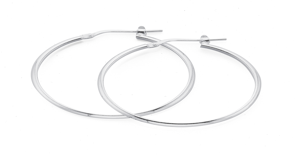 Silver 30mm 2.5mm Light Half Round Hoop Earrings | Prouds