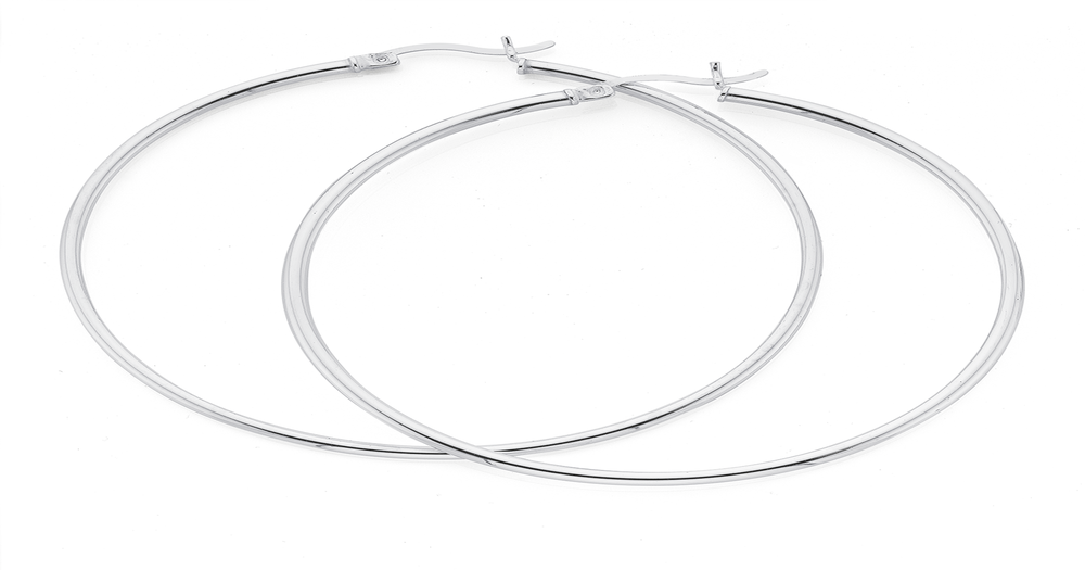 Silver 60mm 1.5mm Fine Tube Hoop Earrings | Prouds