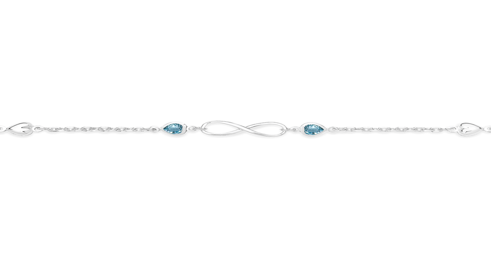 Silver Aqua Crystal Heart & Infinity Bracelet in Blue | Prouds