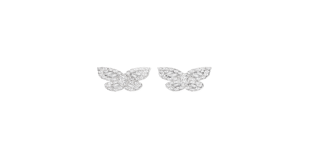 Silver Baguette Cz Butterfly Earrings in White | Prouds