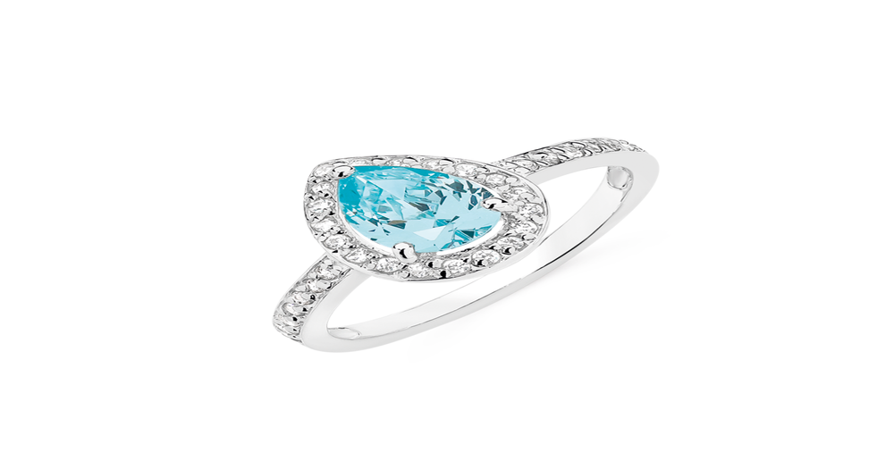 Silver Blue Cz Pear Cluster Ring in Blue | Prouds