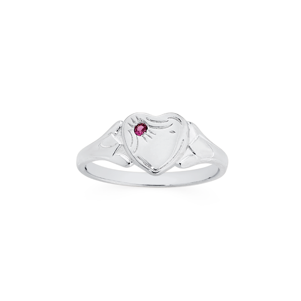 silver created ruby heart signet ring size g 1521026 57278