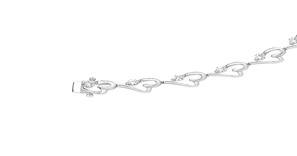 Silver Cubic Zirconia Heart Bracelet in White