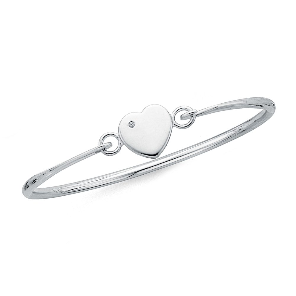 Silver Cubic Zirconia Heart Kids Bangle in White
