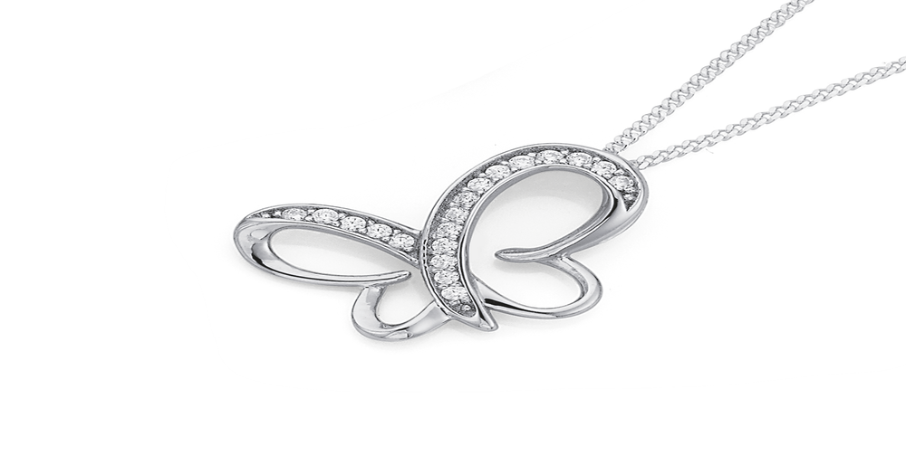 Silver Cz Butterfly Pendant in White | Prouds