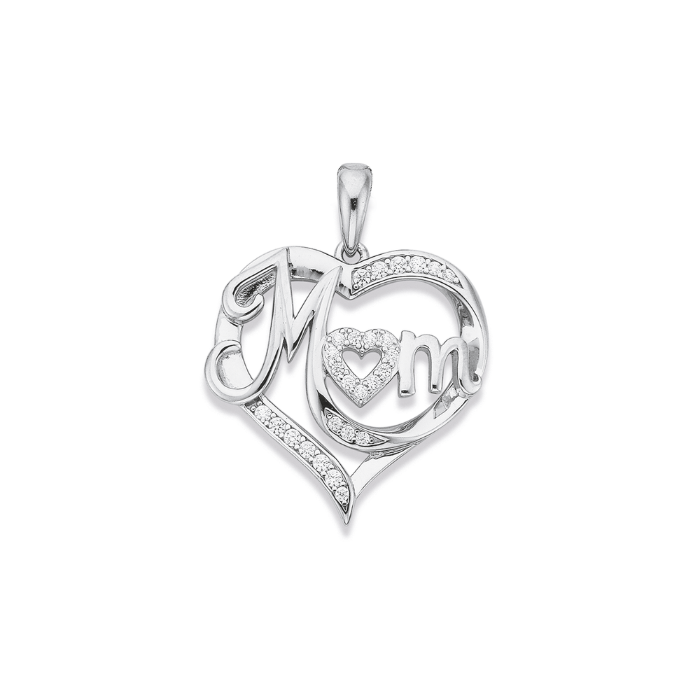 Silver Cz Heart Mum Pendant in White | Prouds