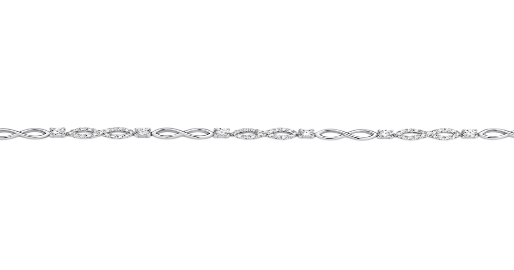 Silver Cz & Plain Infinity Link Bracelet in White | Prouds