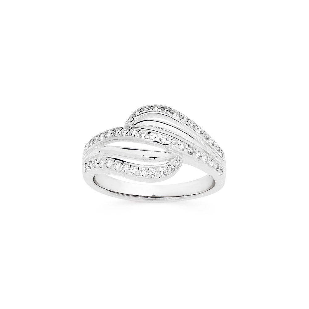 Silver Cz Wave Band Ring in White | Prouds