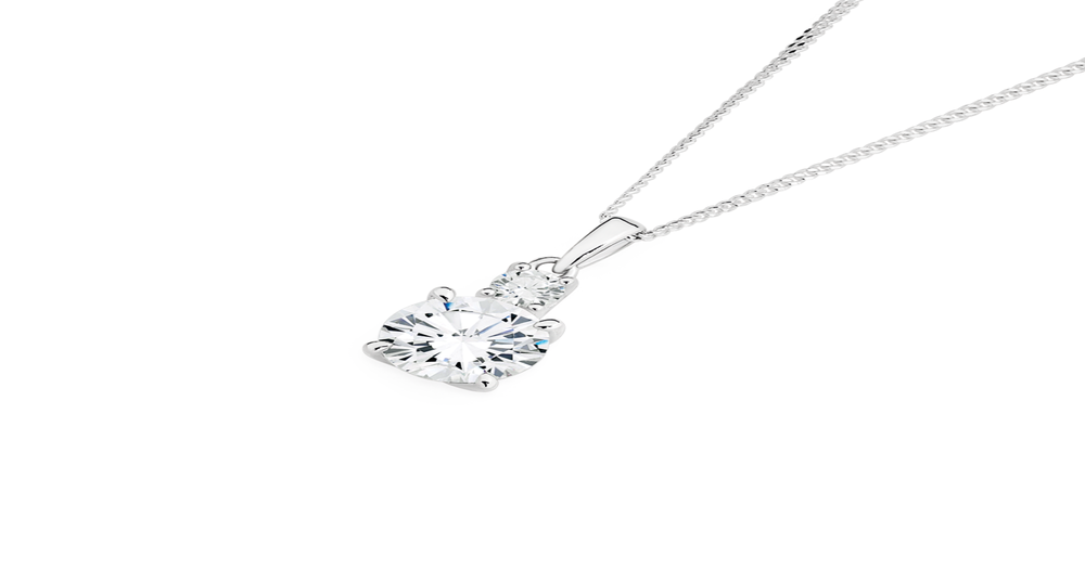 Silver Double Cz Pendant in White | Prouds