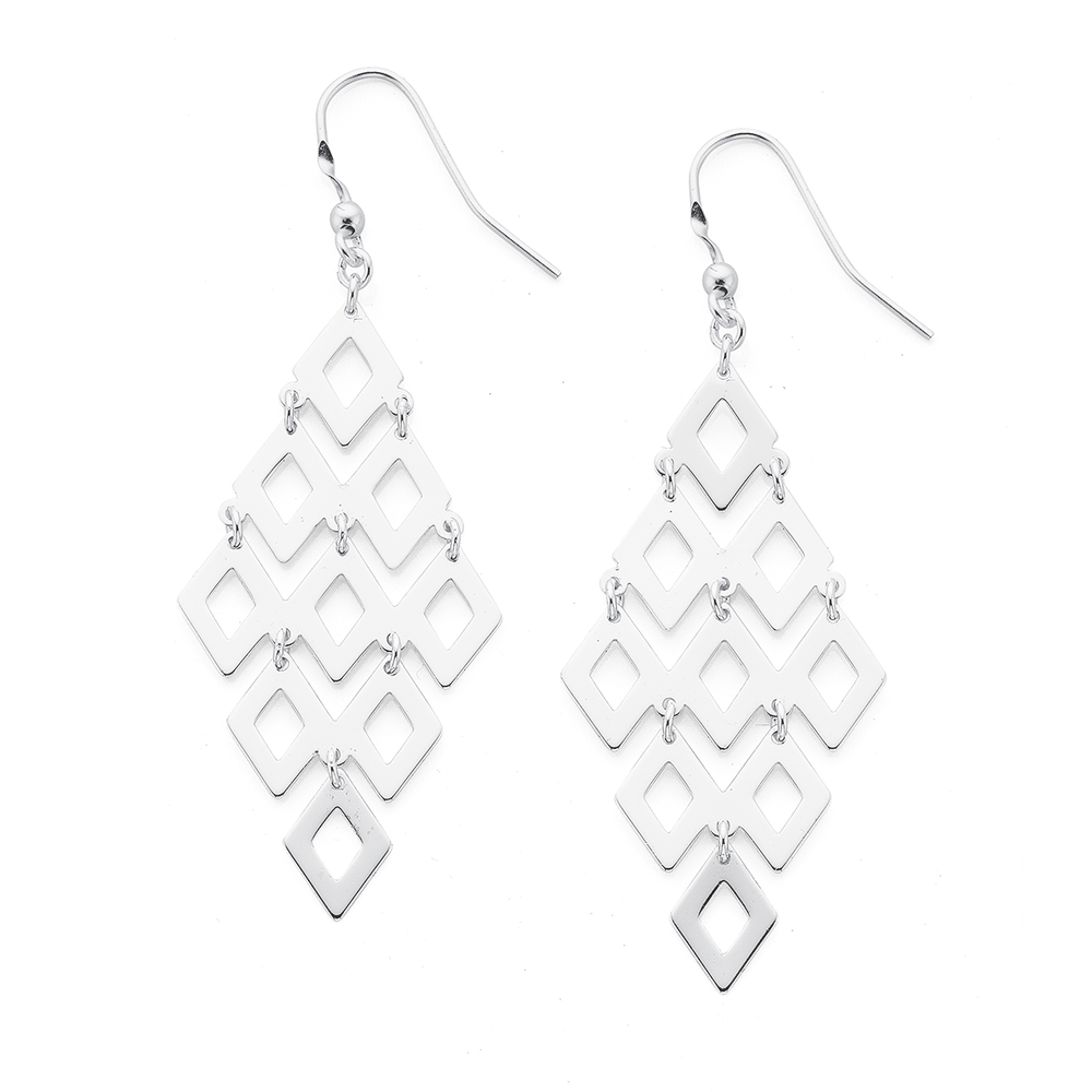 silver drop diamond earrings