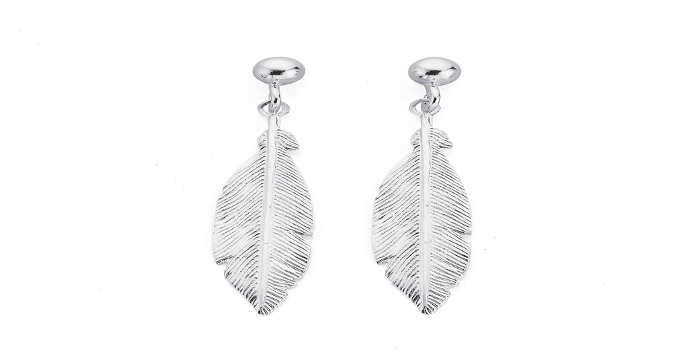 Silver Feather Stud Drop Earrings | Prouds