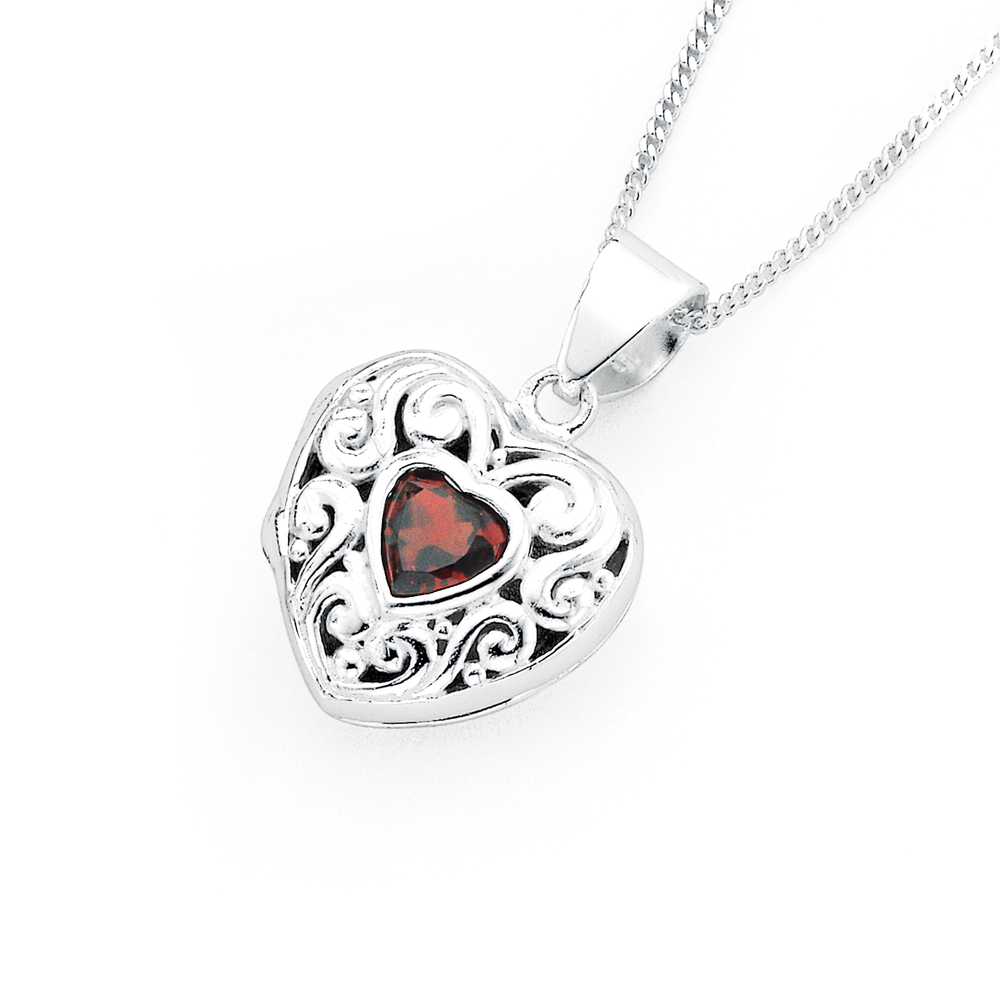 Garnet and Sterling Silver Heart Shaped Locket Necklace - Always in my  Heart