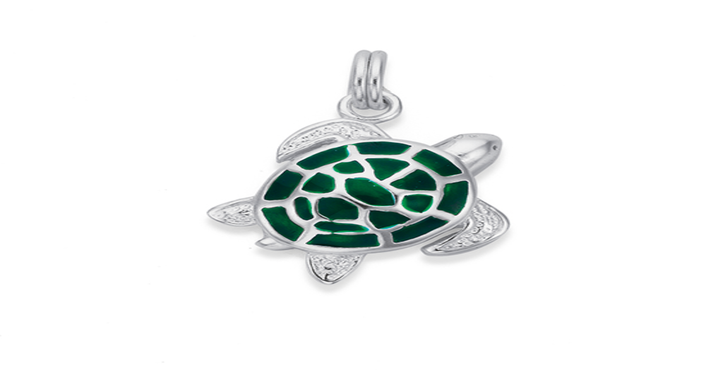 Silver Green Enamel Turtle Charm | Prouds