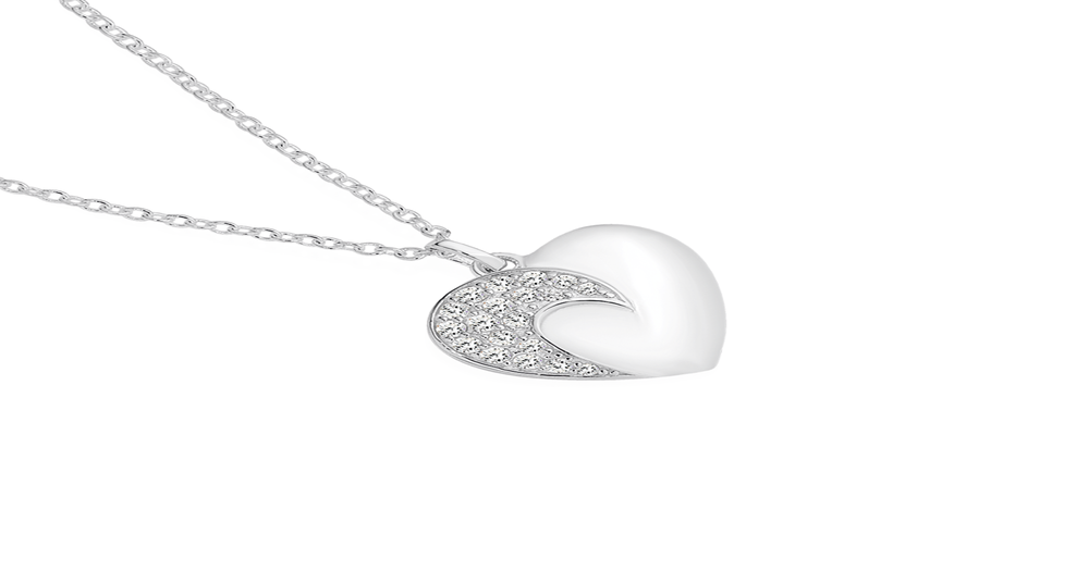 Silver Half Plain Half Cz Heart Pendant in White | Prouds