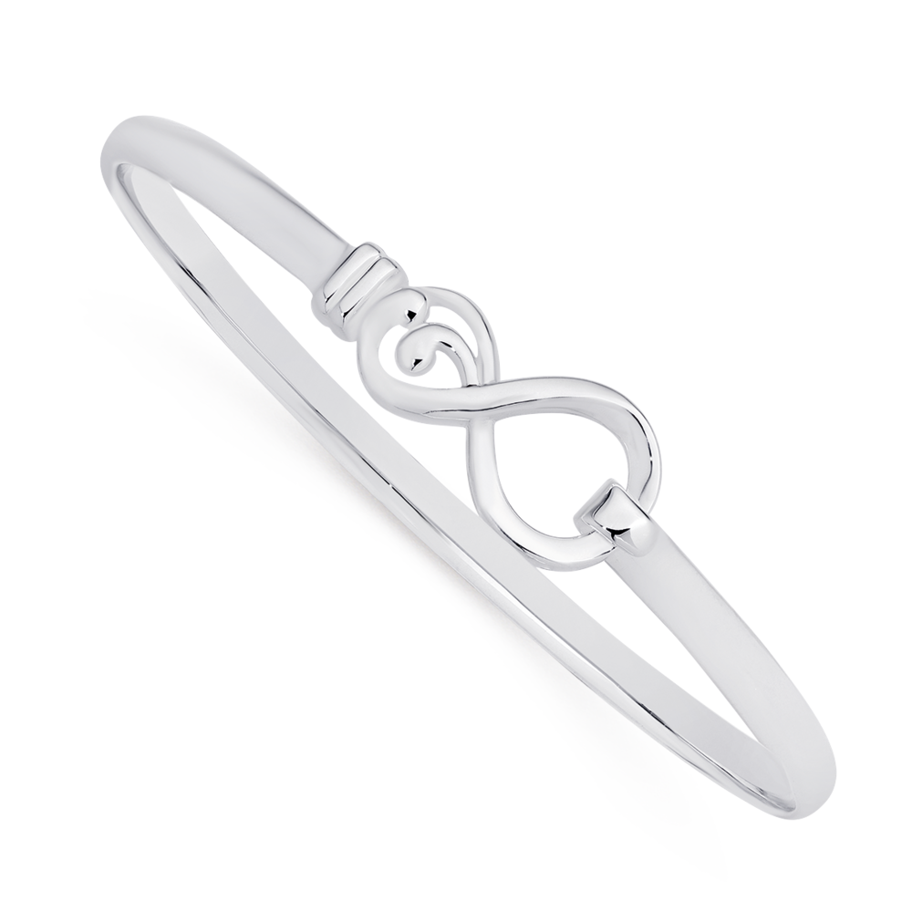 Silverly 925 Sterling Silver Infinity Bangle with Hook Clasp
