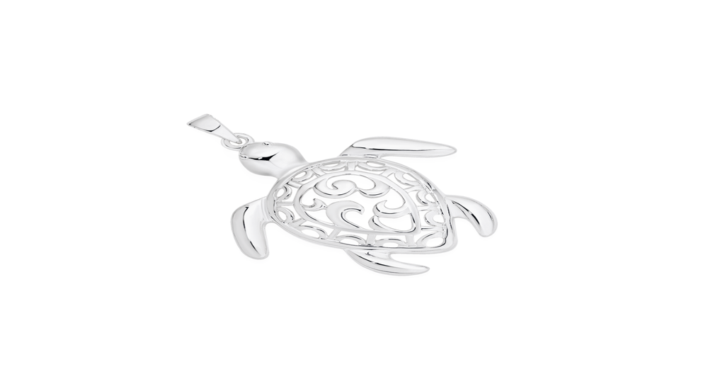 Silver Large Cut Out Design Turtle Pendant | Prouds