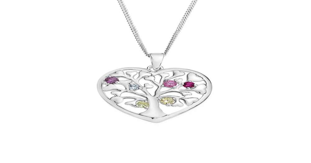 Silver Multi-colour Cz Heart Tree Of Life Pendant in White | Prouds