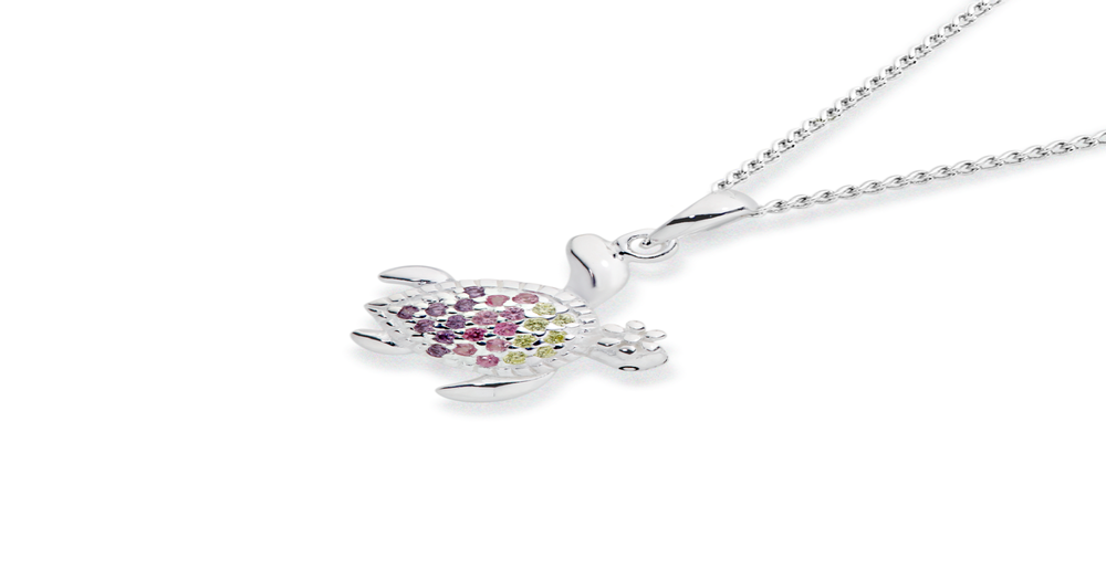 Silver Multi-colour Cz Turtle Pendant in Multi-colour | Prouds