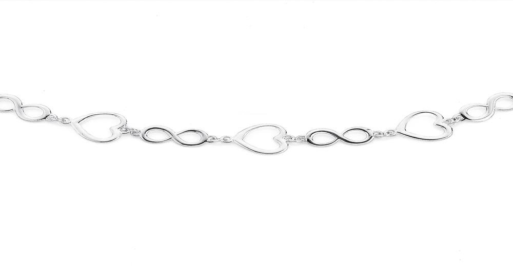 Silver Open Heart & Infinity Link Bracelet | Prouds