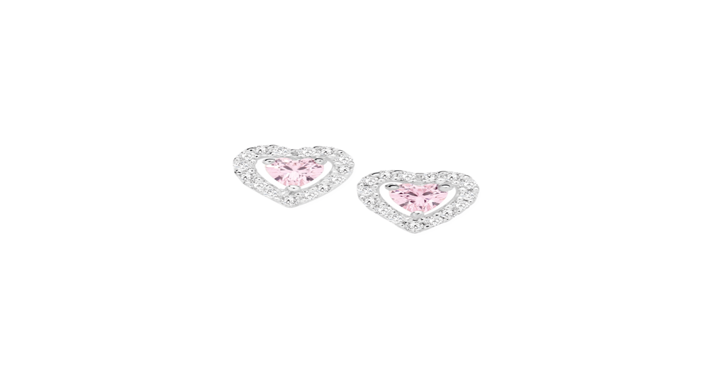 Silver Pink Cubic Zirconia Heart Earrings in Pink | Prouds