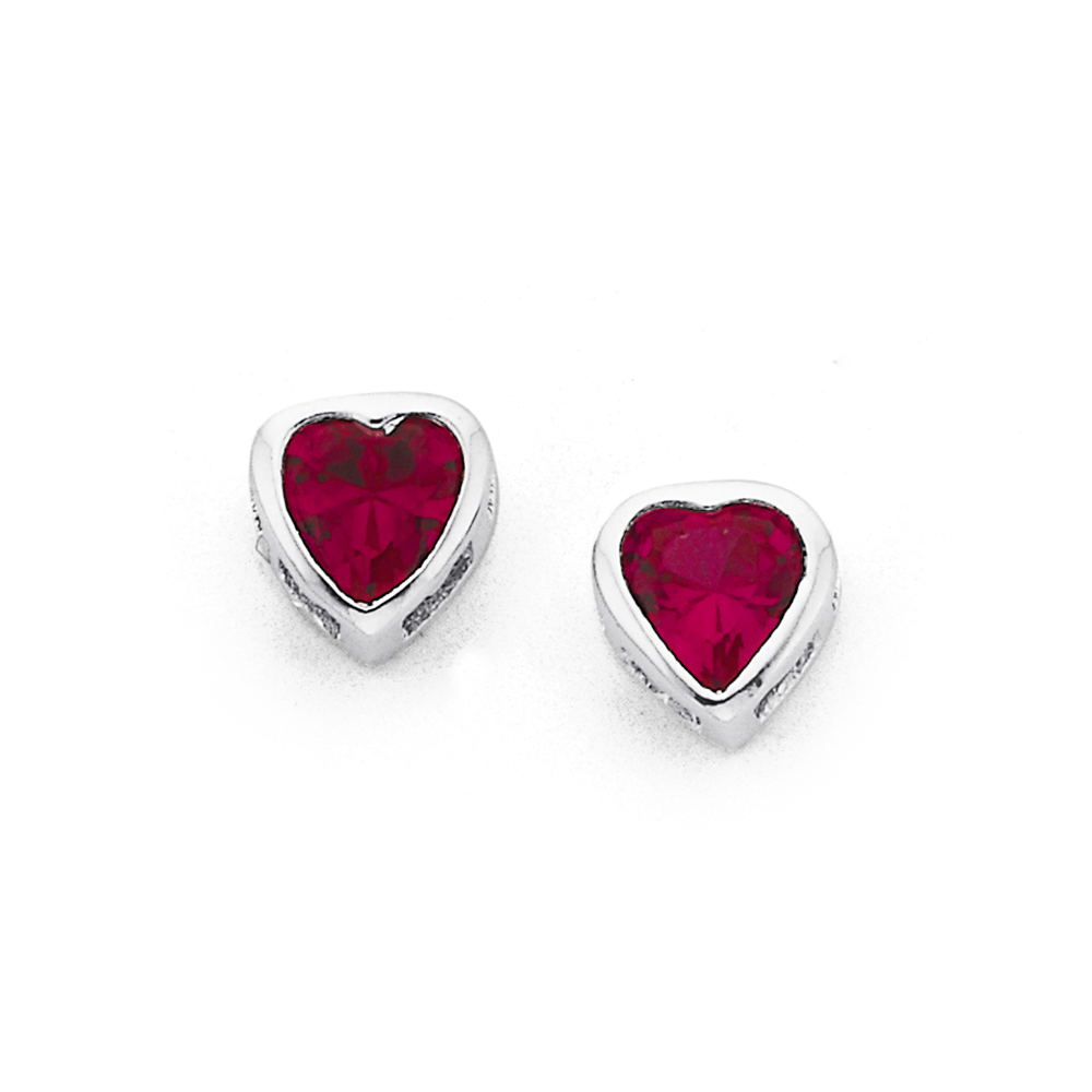 Silver Red Cubic Zirocnia Heart Studs in Red | Prouds