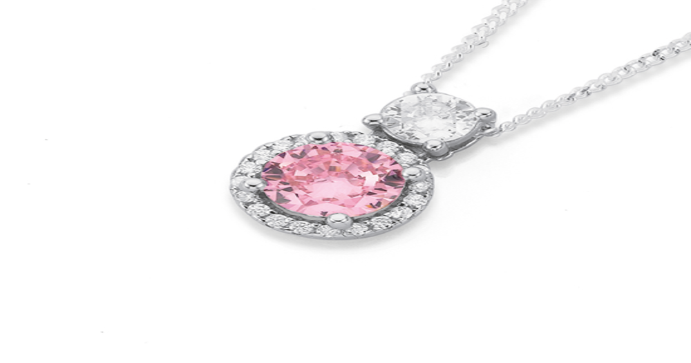 Silver Small Pink Cz Cluster Pendant in Pink | Prouds