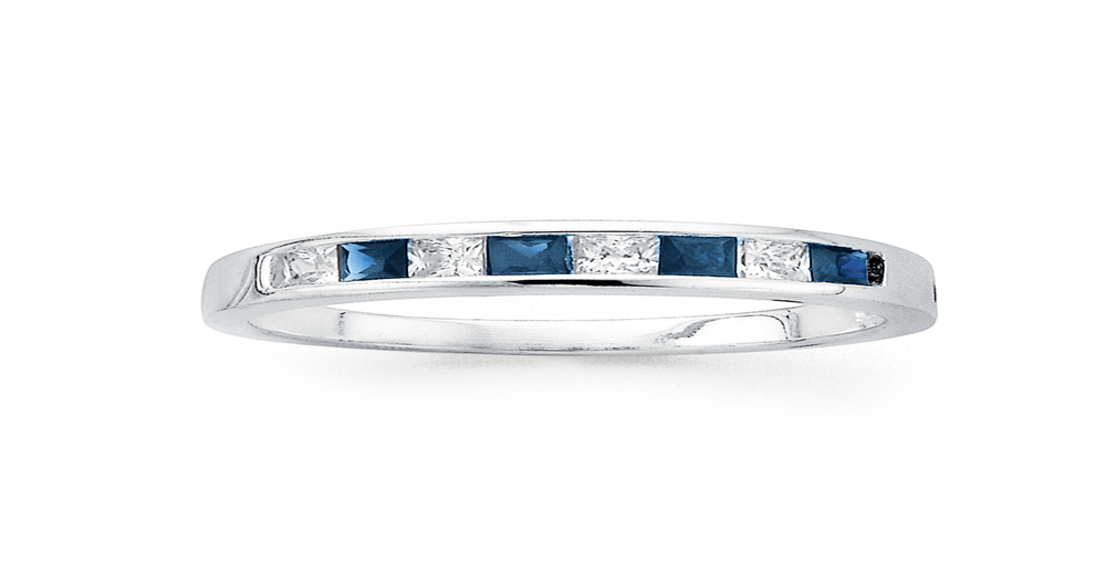 Silver Synthetic Sapphire & Cubic Zirconia Ring in Blue | Prouds