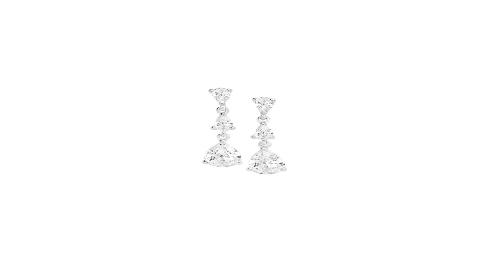 Silver Three Pear Cz Stud Drop Earrings in White | Prouds