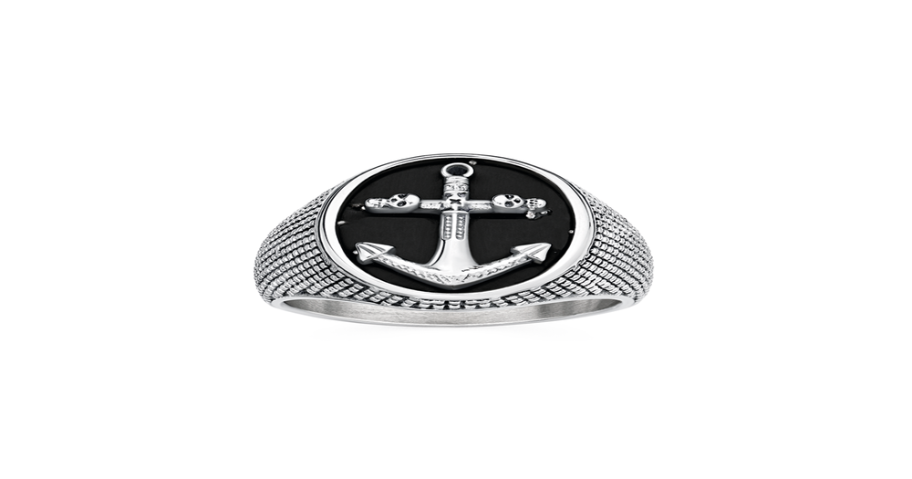 Stainless Steel Oval Anchor Gents Ring | Prouds