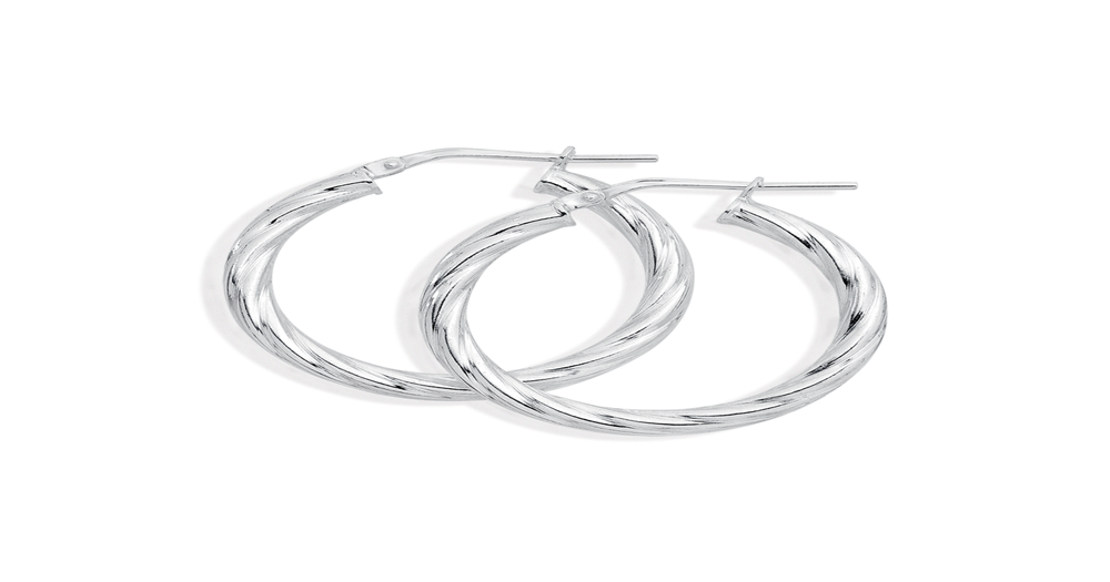 Sterling Silver 20mm 3mm Twist Hoop Earrings | Prouds