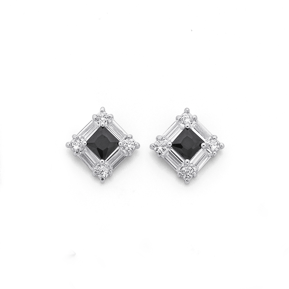 black and white diamond earrings in sterling silver