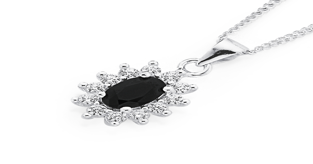 Sterling Silver Black Cz Cluster Pendant in Black | Prouds