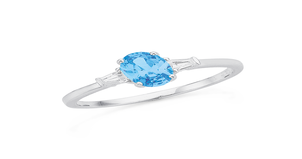 Sterling Silver Blue Cz Oval Ring in Blue | Prouds