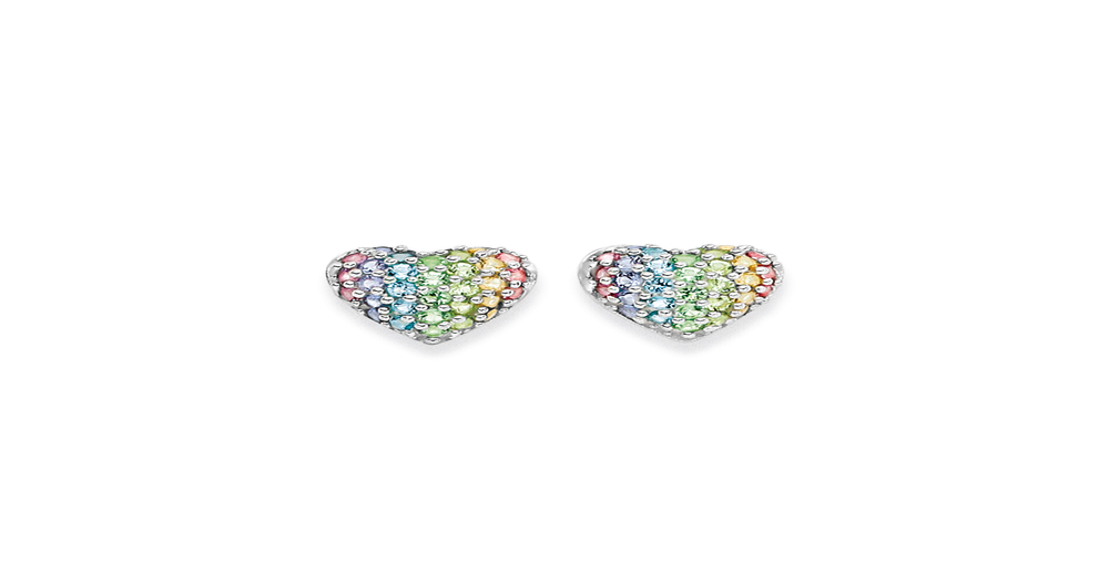 Sterling Silver Crystal Pave Heart Earrings | Prouds