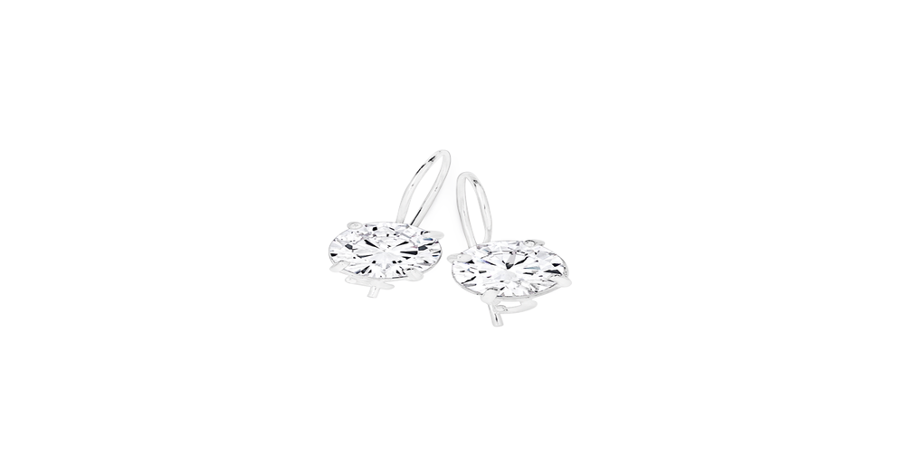 Sterling Silver Cubic Zirconia Euroball Earrings in White | Prouds