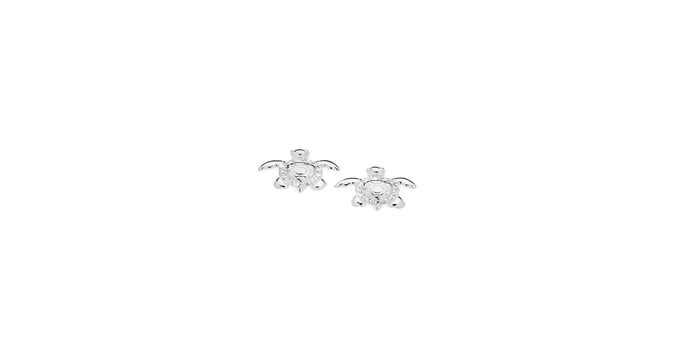 Sterling Silver Cubic Zirconia Turtle Stud Earrings in White | Prouds