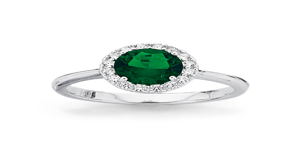 Sterling Silver Dark Green Cz Cluster Ring in Green | Prouds