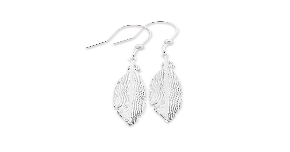 Sterling Silver Feather Drop Earrings | Prouds