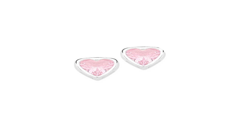 Pink Heart Earrings - Studs - Zircon - 18k Gold - ApolloBox