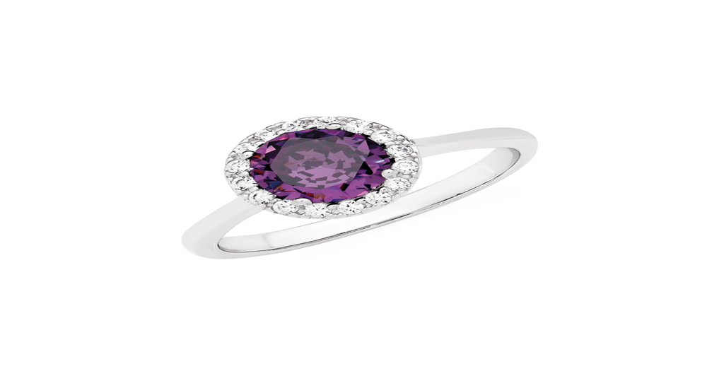 Sterling Silver Violet Cubic Zirconia Cluster Ring in Purple | Prouds